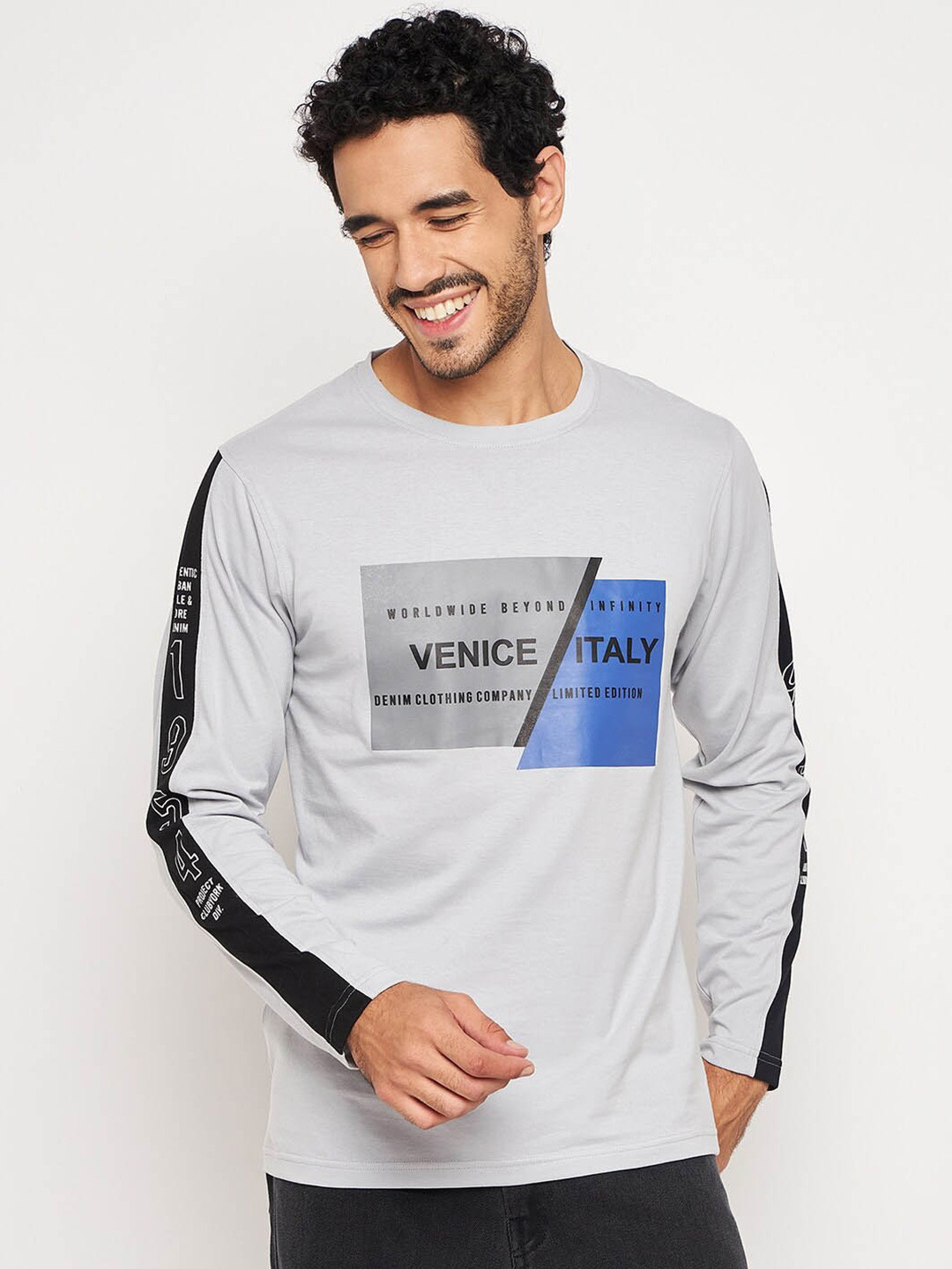 

Club York Typography Printed Long Sleeves Cotton T-shirt, Grey
