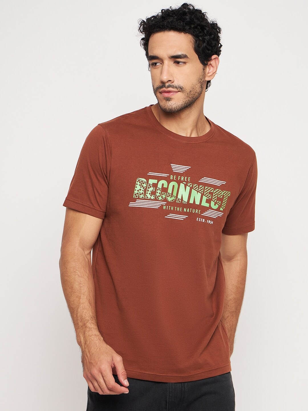 

Club York Typography Printed Round Neck Cotton Casual T-shirt, Brown