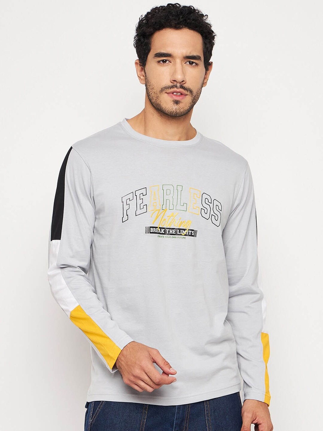 

Club York Typography Printed Round Neck Cotton Casual T-shirt, Grey