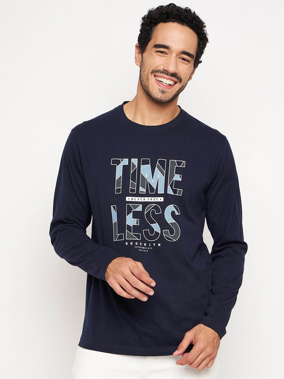 

Club York Typography Printed Round Neck Cotton Casual T-shirt, Navy blue