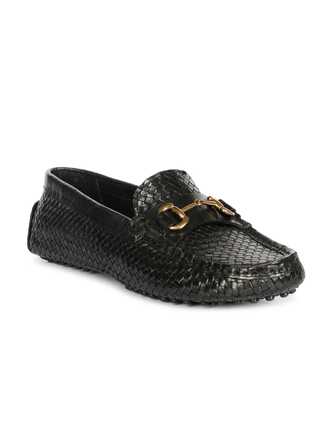 

Saint G Women Textured Leather Horsebit Loafers, Black