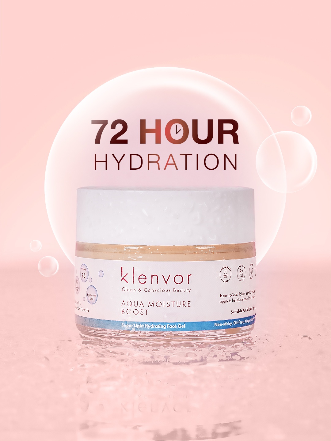 

KLENVOR Aqua Moisture Boost Hydrating Face Gel With Hyaluronic Acid Vitamin B5 - 50g, Pink