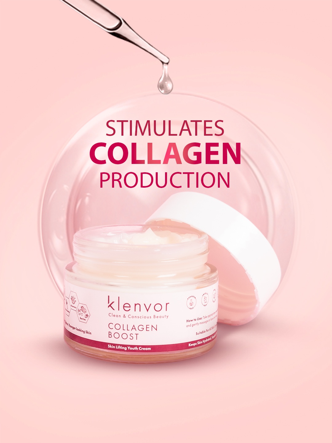 

KLENVOR Collagen Boost Skin Lifting Youth Cream with Niacinamide & Aloevera - 50 g, Pink