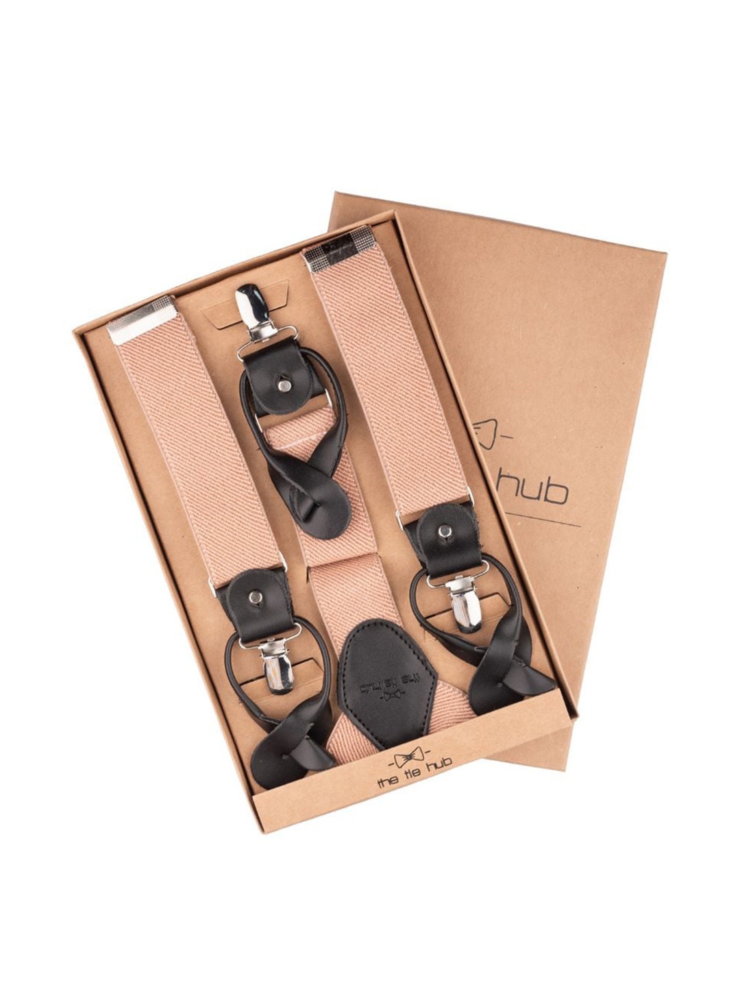

The Tie Hub Men Textured Y Back Suspenders, Peach