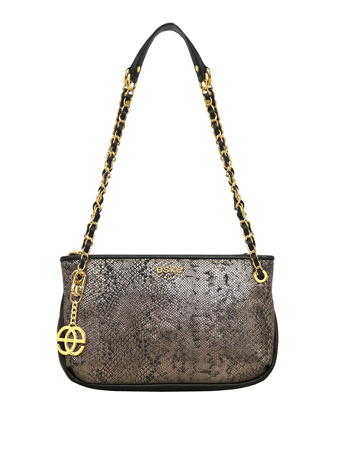 

Eske Animal Textured Leather Structured Shoulder Bag, Black