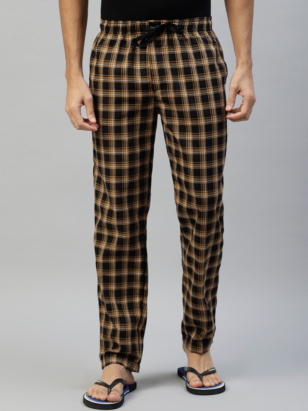 

DON VINO Men Checks Cotton Lounge Pants, Mustard