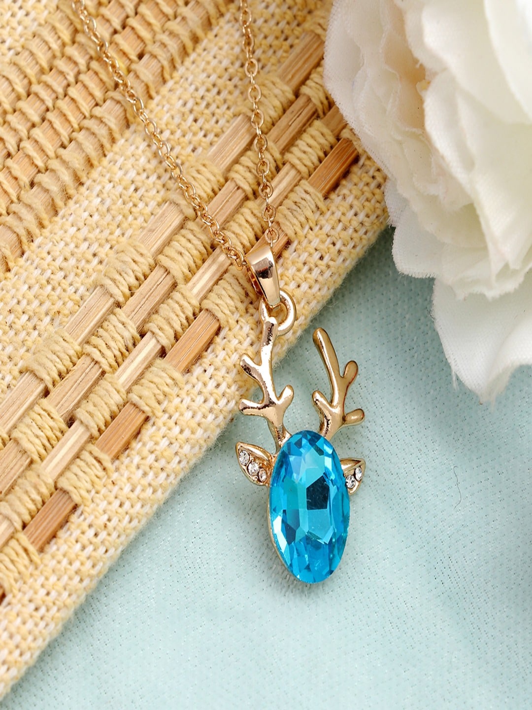 

UNIVERSITY TRENDZ Gold-Plated Crystal Dear Chain Necklace, Blue