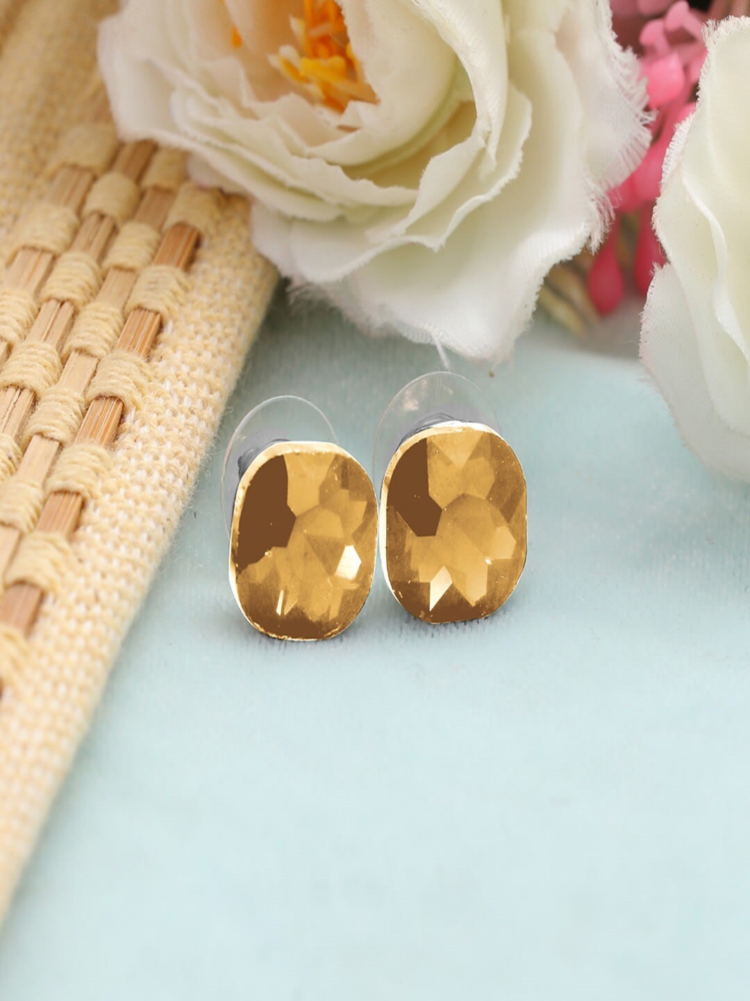 

UNIVERSITY TRENDZ Silver-Plated Crystal-Studded Contemporary Studs Earrings