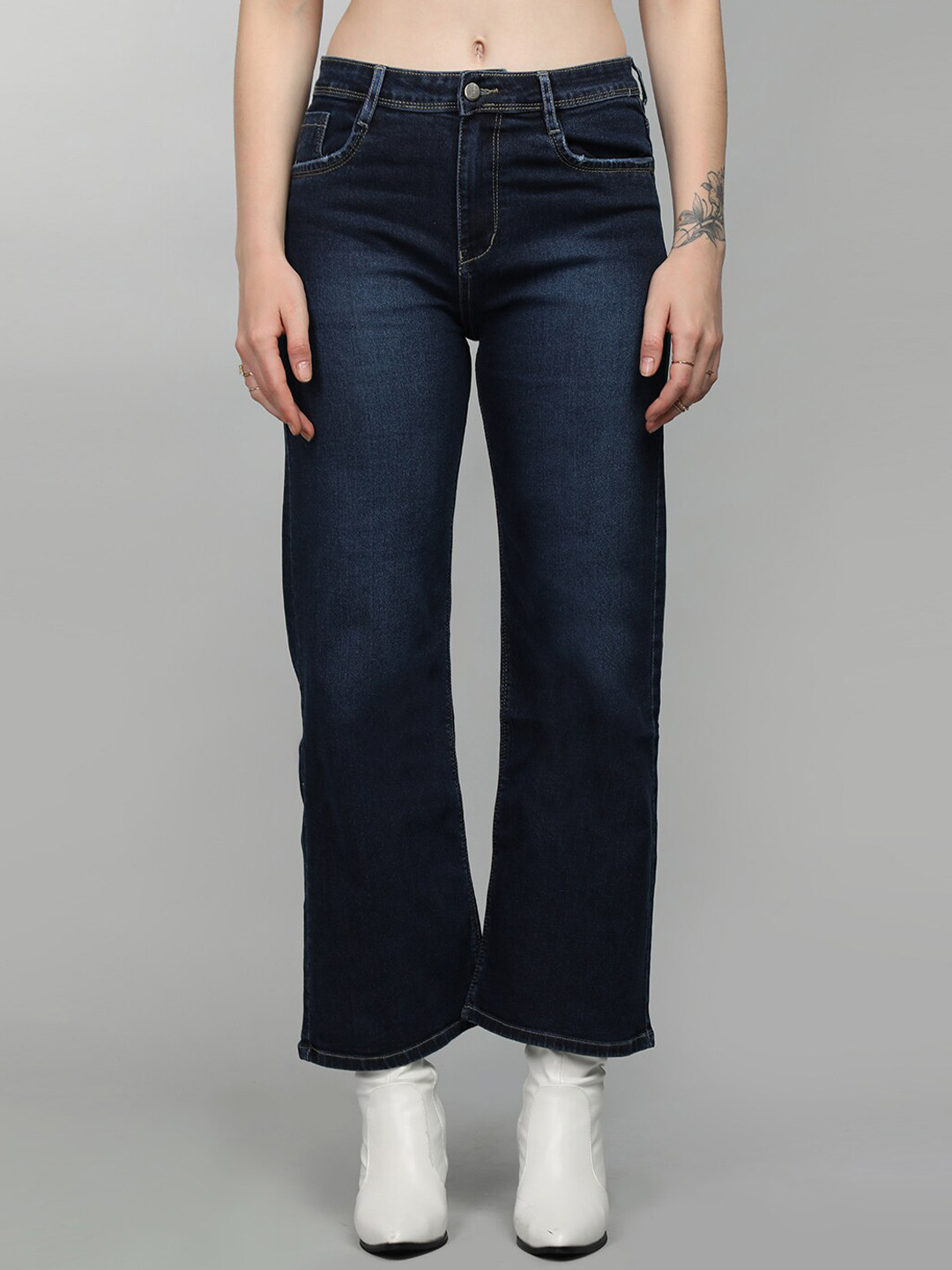 

HONNETE Women Stretchable Wide Leg Cotton jeans, Blue