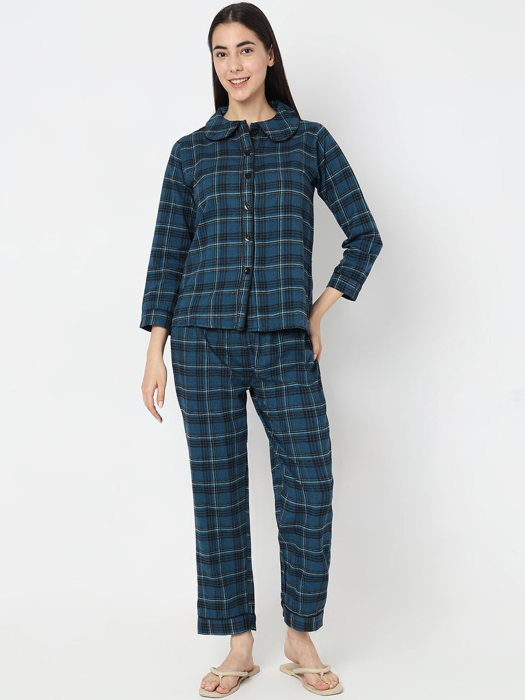 

Smarty Pants Checked Shirt & Pyjamas Night suit, Navy blue