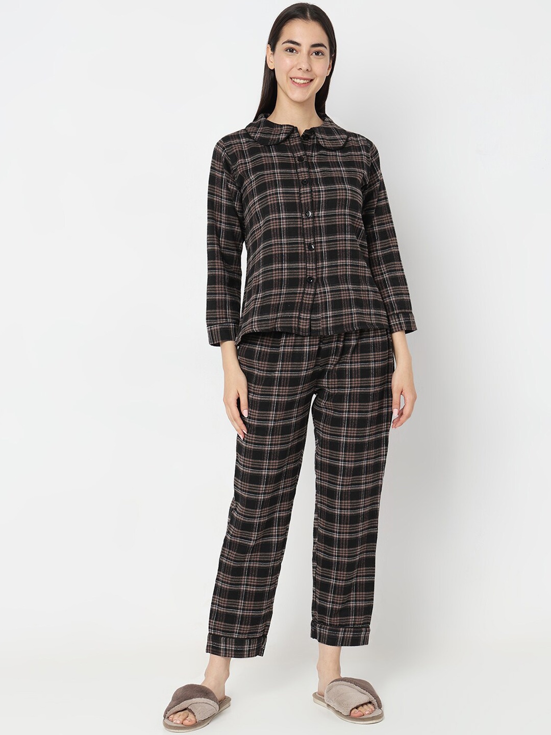 

Smarty Pants Checked Shirt & Pyjamas Night suit, Grey