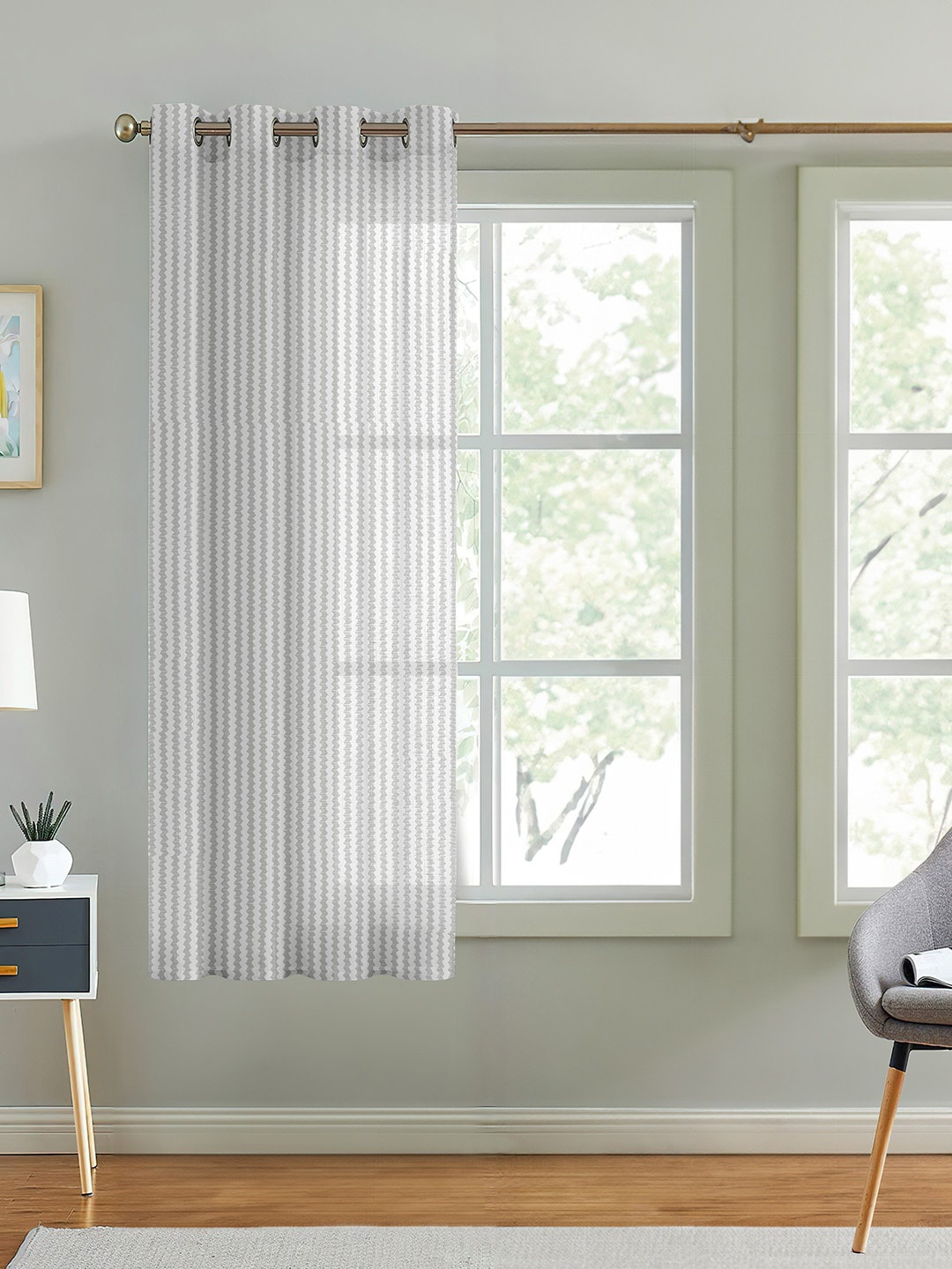 

Cortina White Self Design Sheer Window Curtain