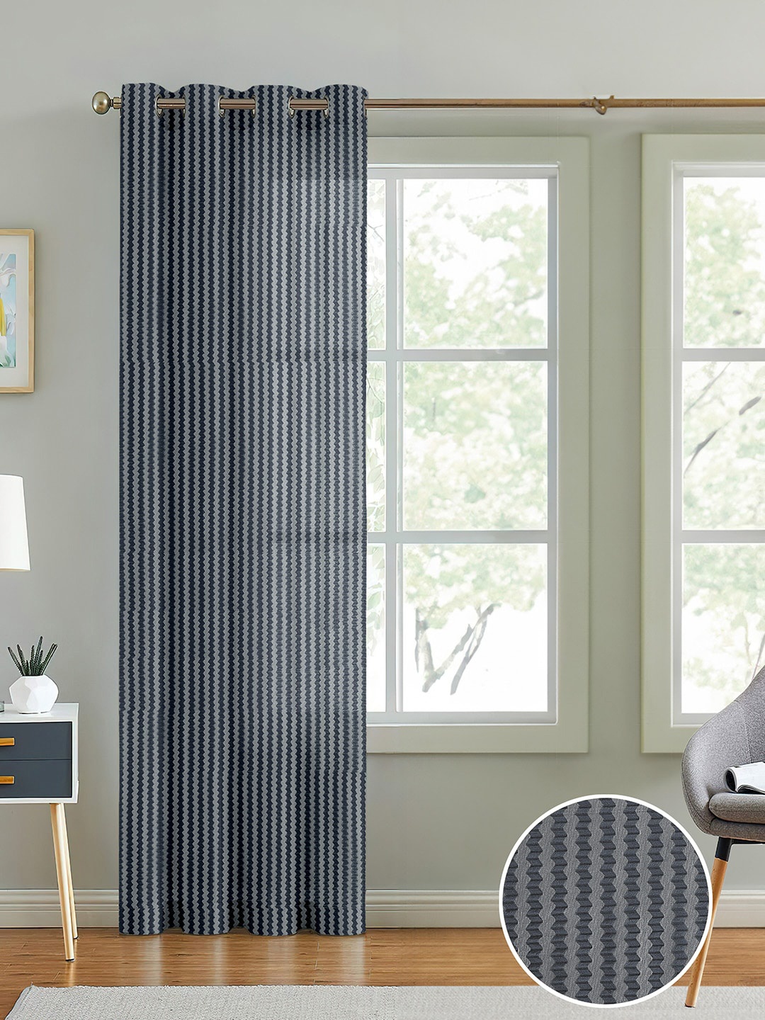 Cortina Grey Self Design Sheer Door Curtain