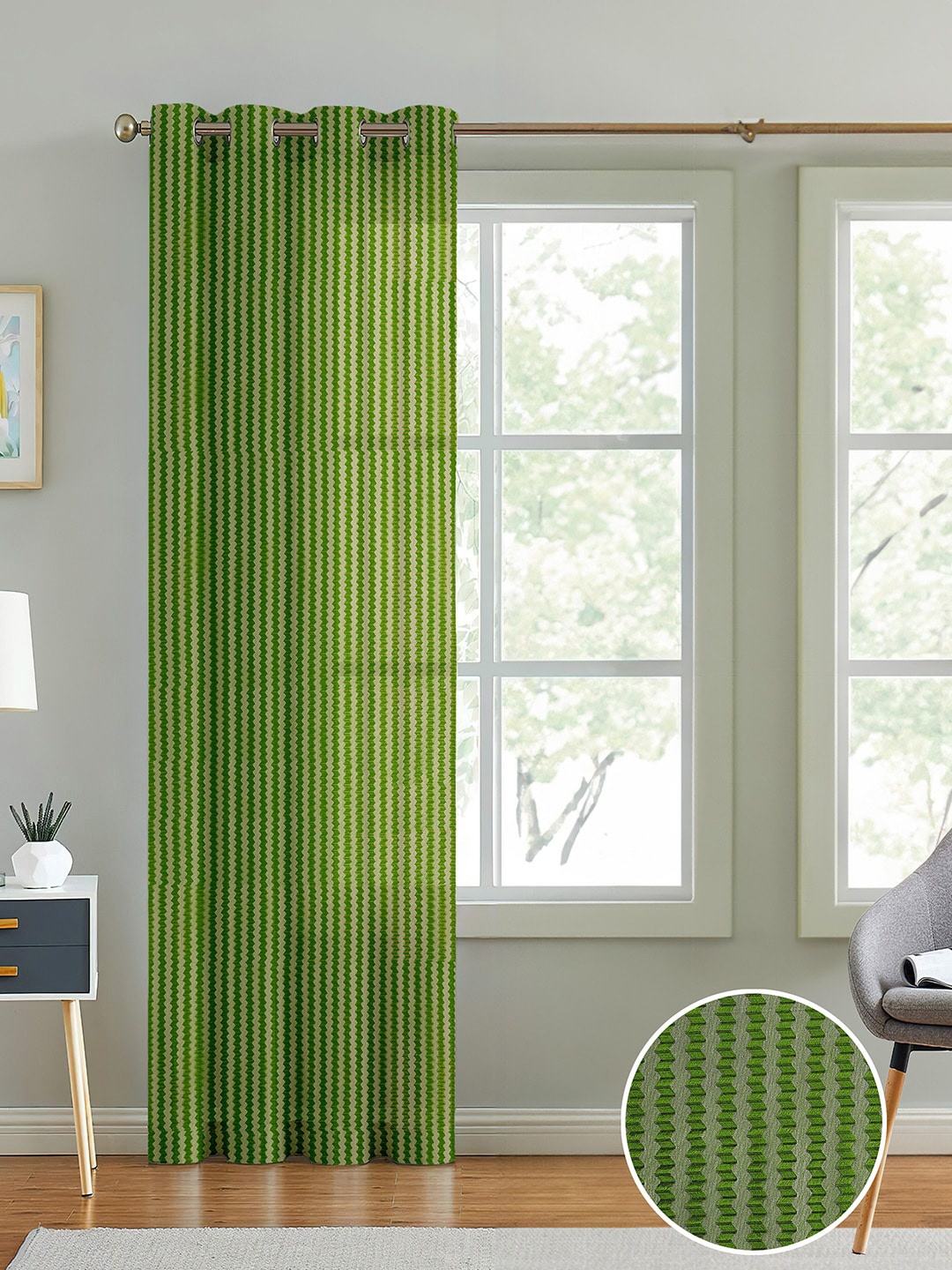 Cortina Green Self Design Sheer Long Door Curtain