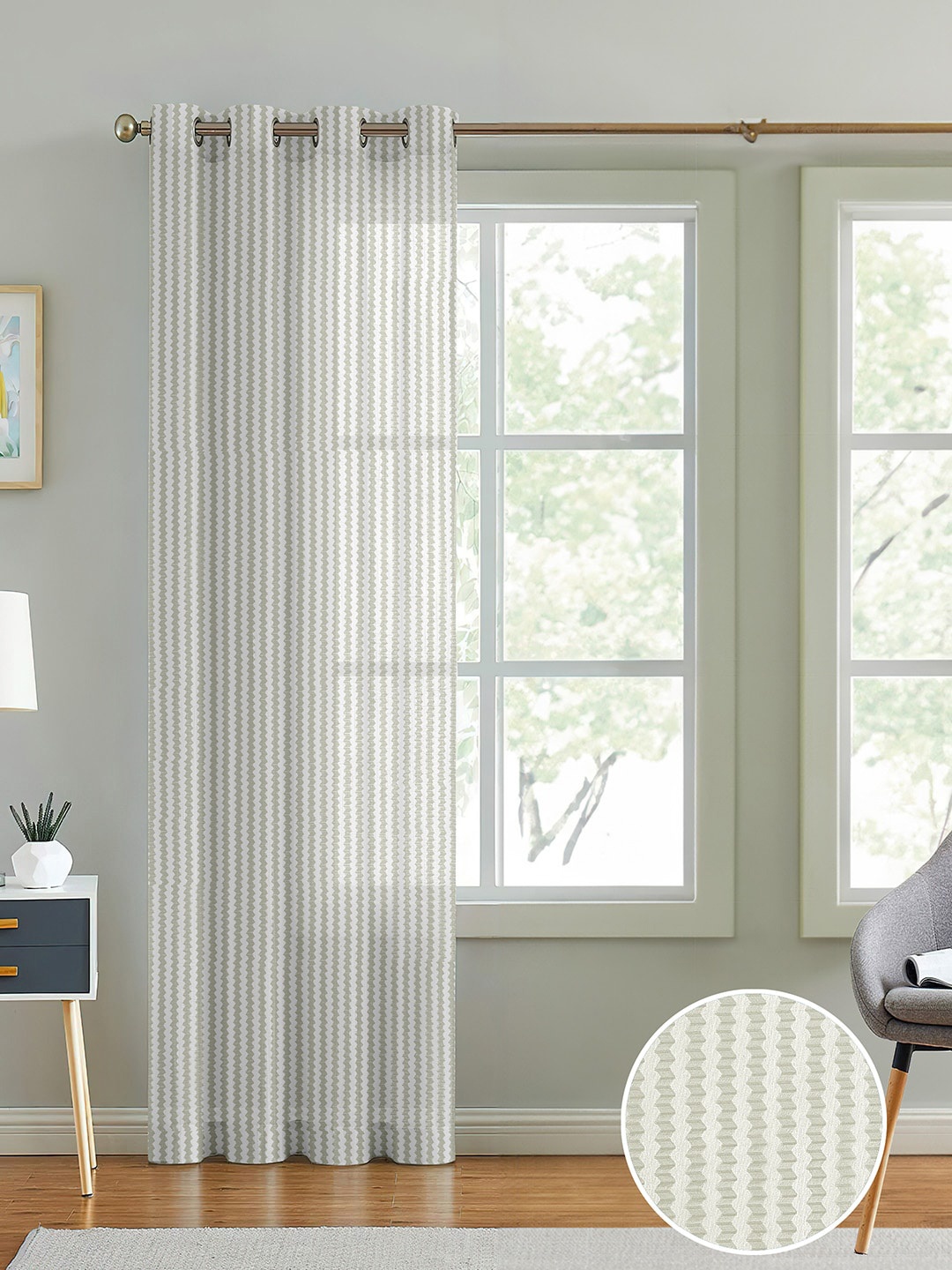 

Cortina White Self Design Sheer Door Curtain