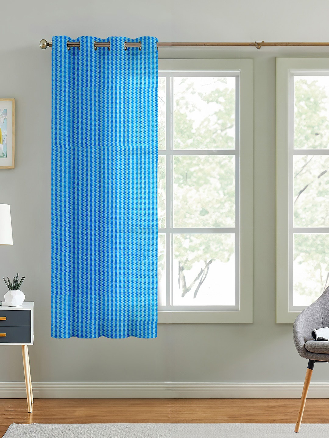 

Cortina Blue Self Design Sheer Window Curtain