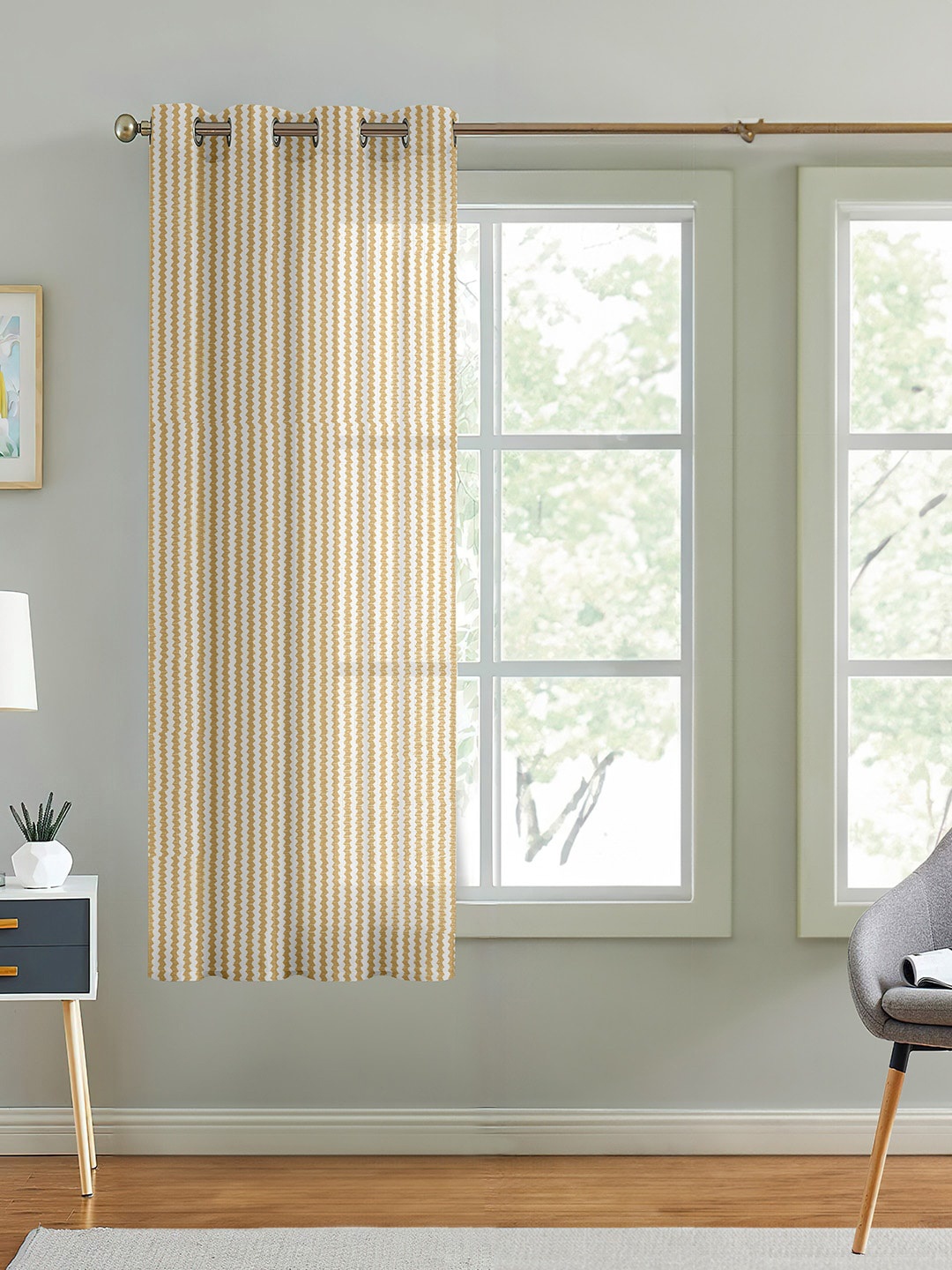 Cortina Beige Self Design Sheer Window Curtain
