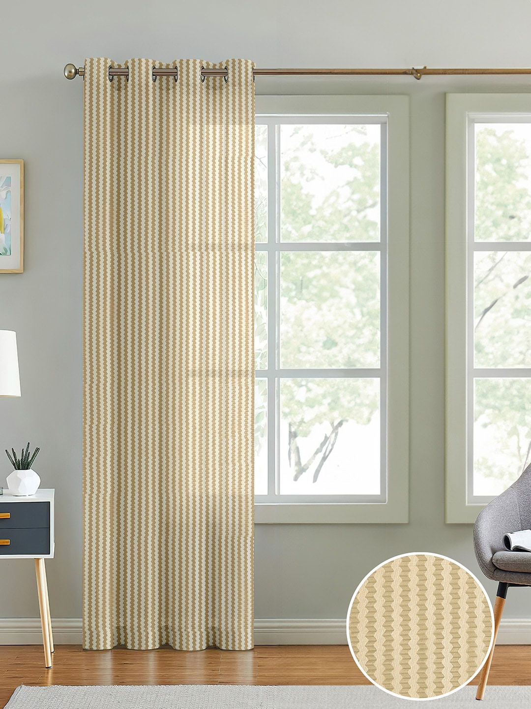

Cortina Beige Self Design Sheer Door Curtain