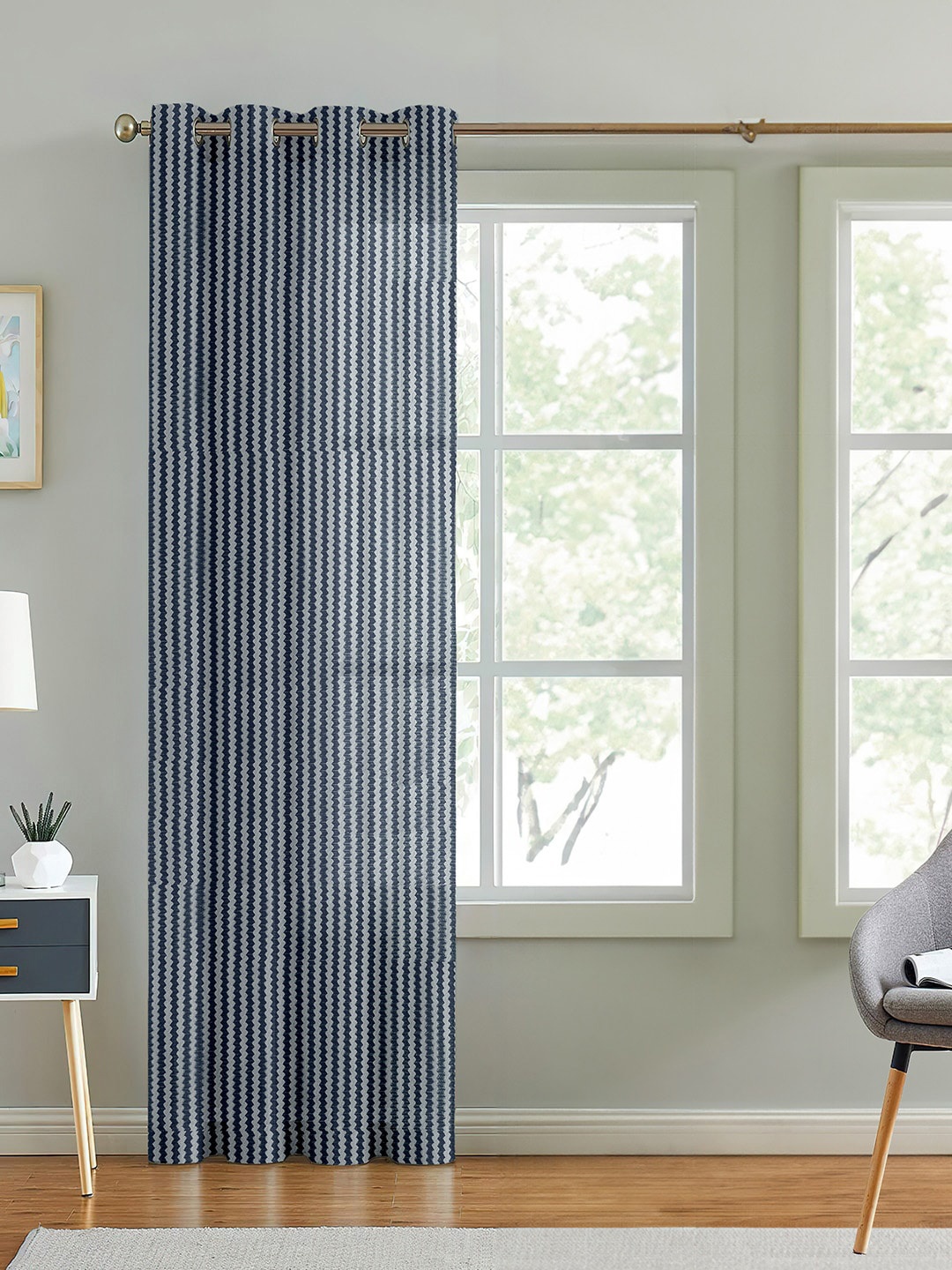 Cortina Grey & White Self Design Sheer Long Door Curtain