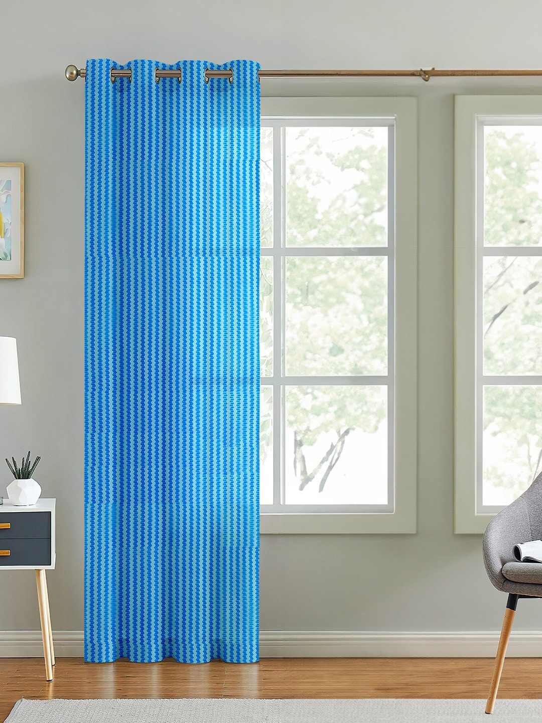 

Cortina Blue Self Design Sheer Long Door Curtain