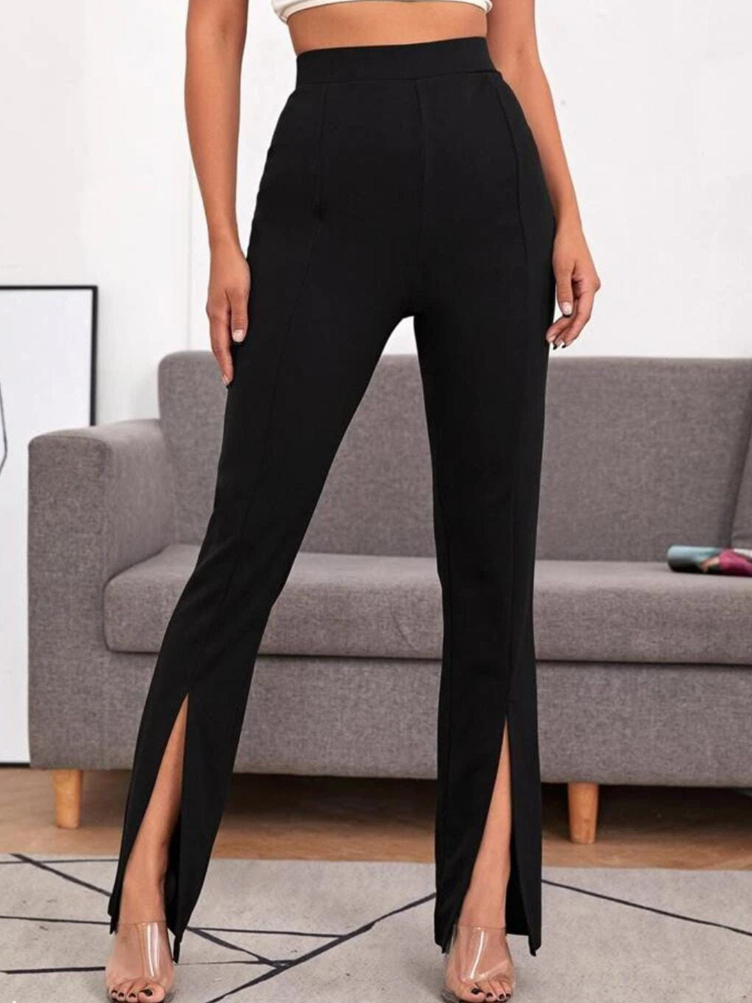 

Next One Women Smart Flared High-Rise Easy Wash Cotton Bootcut Trousers, Navy blue