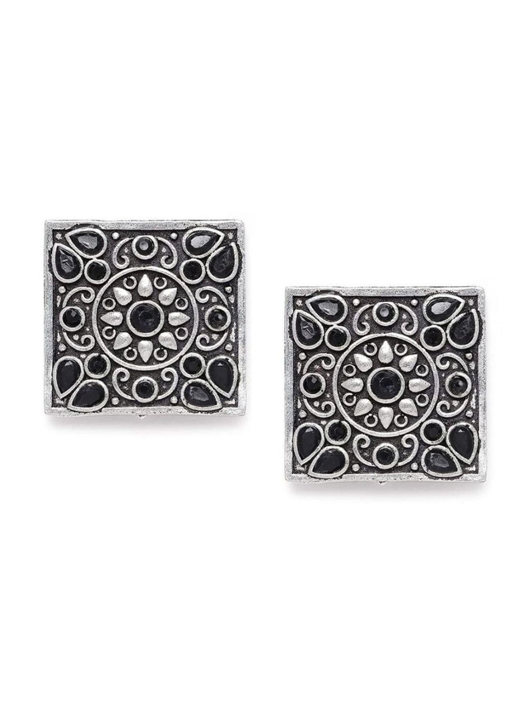 

AccessHer Set Of 2 Silver Plated Oxidised Square Studs Earrings