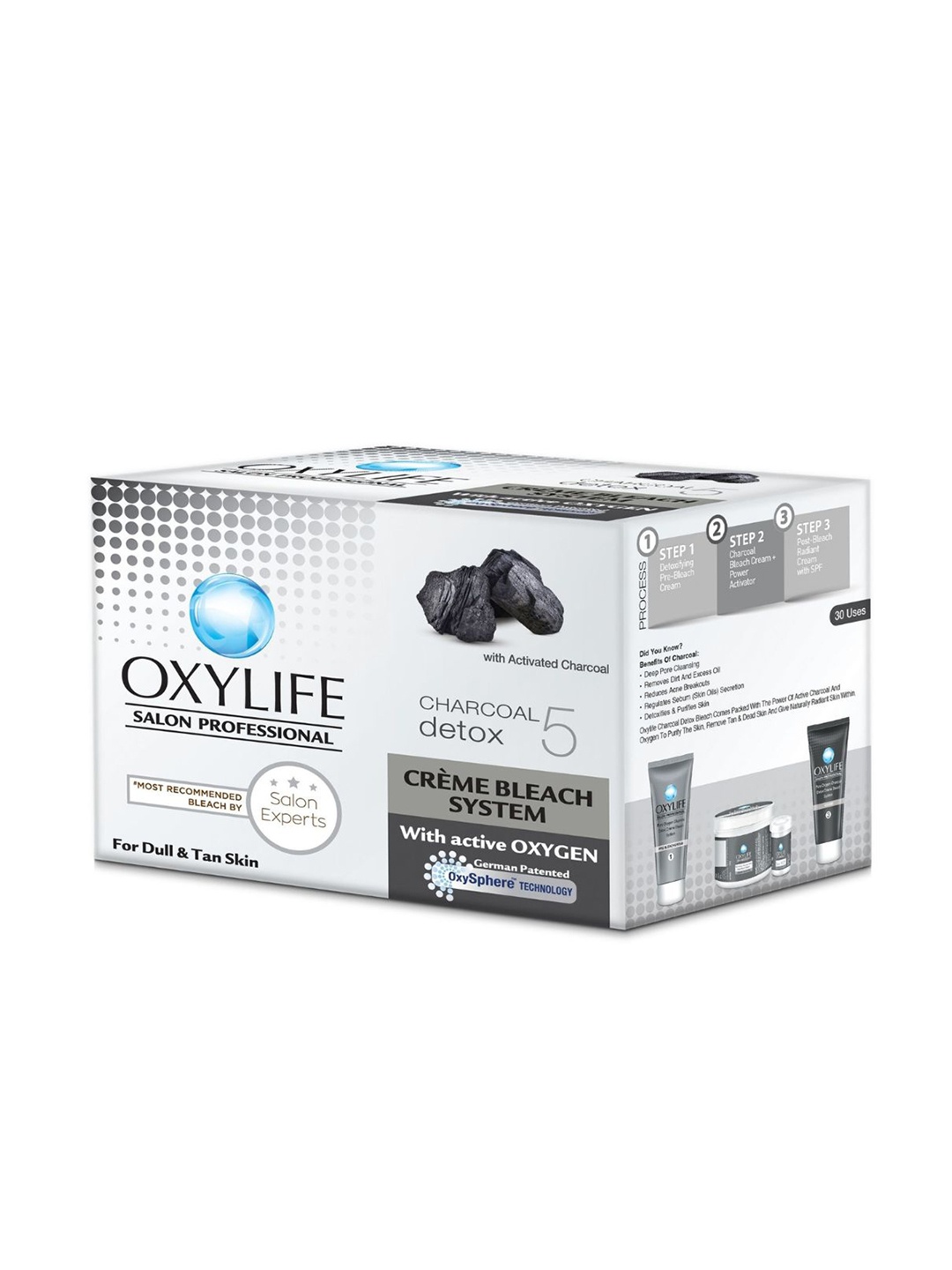 

OXYLIFE Salon Professional Charcoal Detox 5 Creme Bleach System - 310g, White