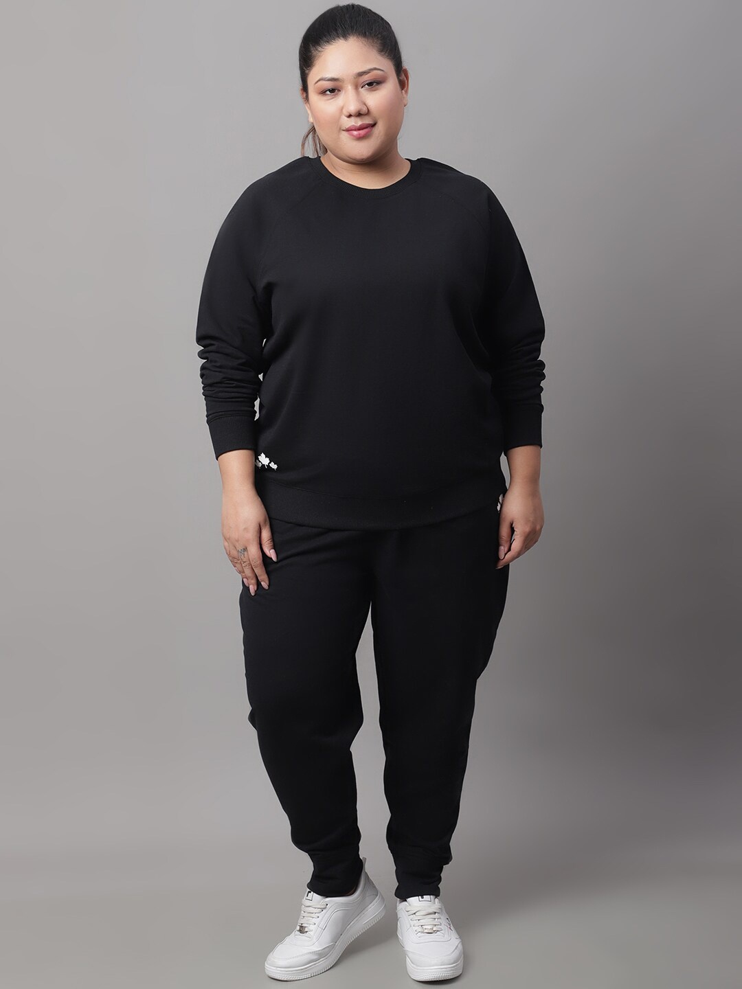 

Rute Plus Size Pure Cotton Tracksuit, Black
