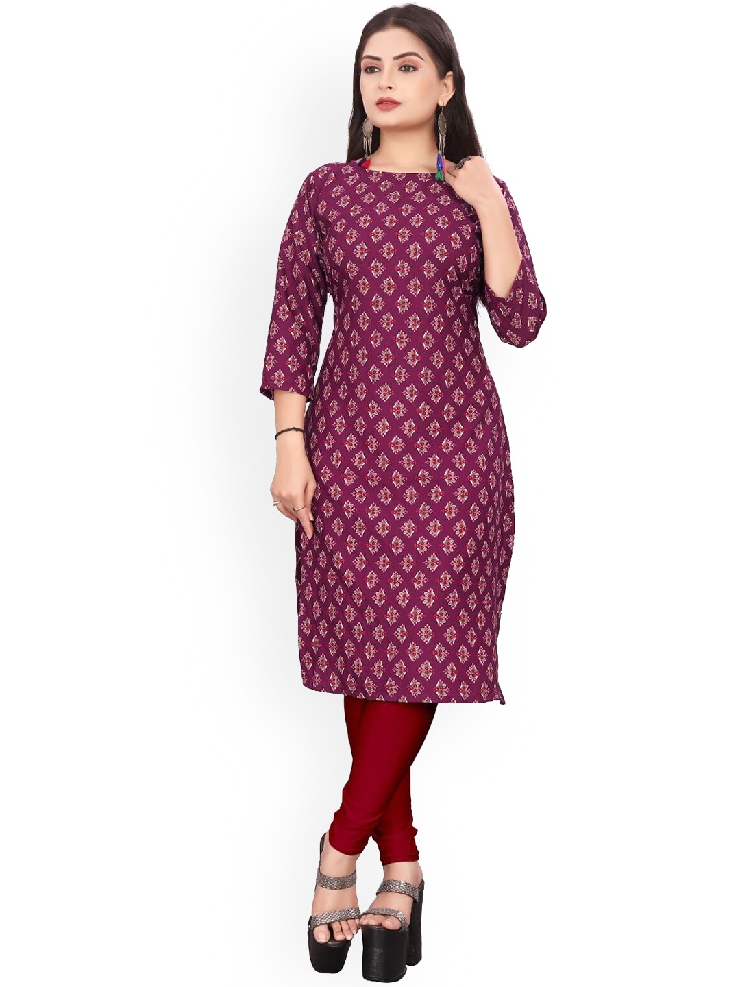 

APNISHA Ethnic Motifs Printed Straight Kurta, Purple