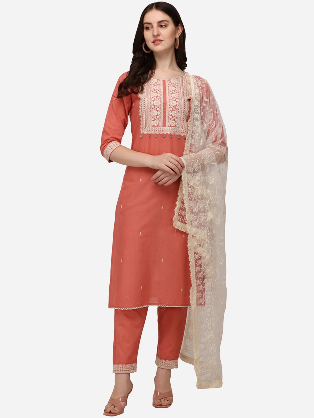 

KALINI Floral Embroidered Kurta with Trousers & With Dupatta, Pink