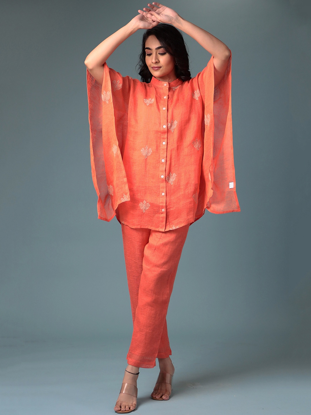 

ZARI Ethnic Motifs Printed Kathan Cotton Silk Kurti, Orange