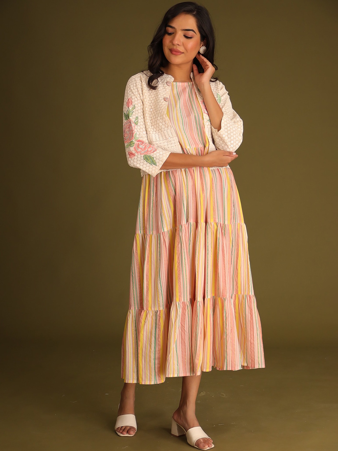 

ZARI Striped Cotton Silk Dress, Pink