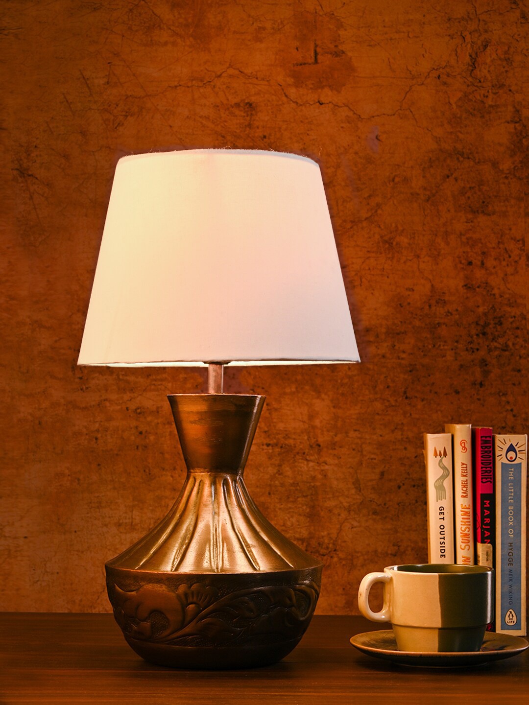 

green girgit White Frustum Shape Copper Base Table Lamp