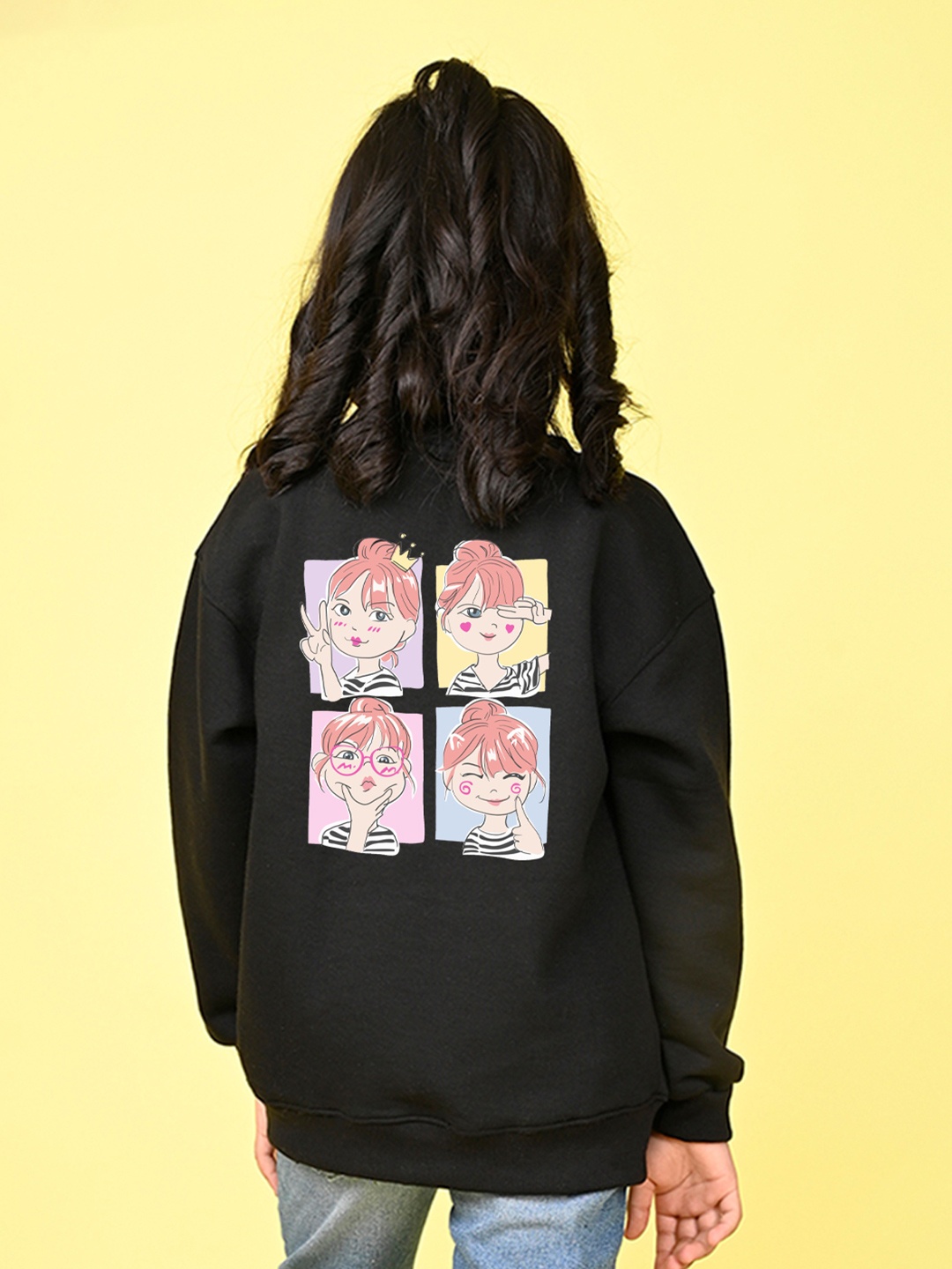 

NUSYL Girls Graphic Printed Oversized Fleece Sweatshirt, Black