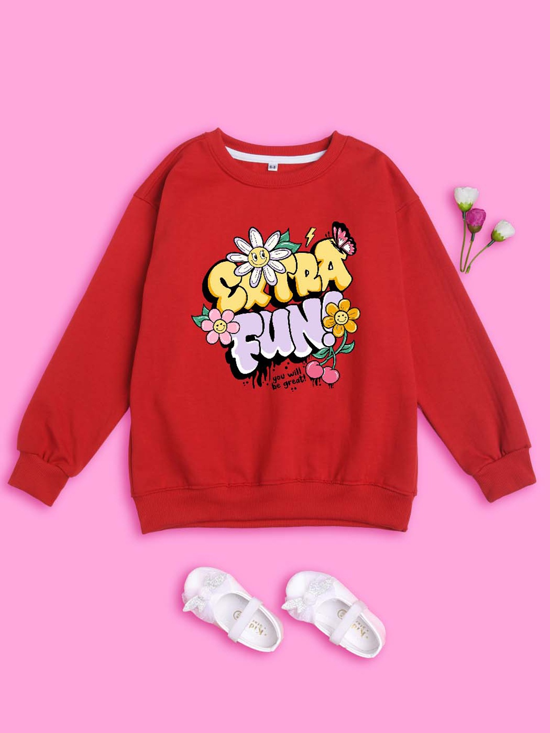 

NUSYL Girls Typography Printed Sweatshirt, Red