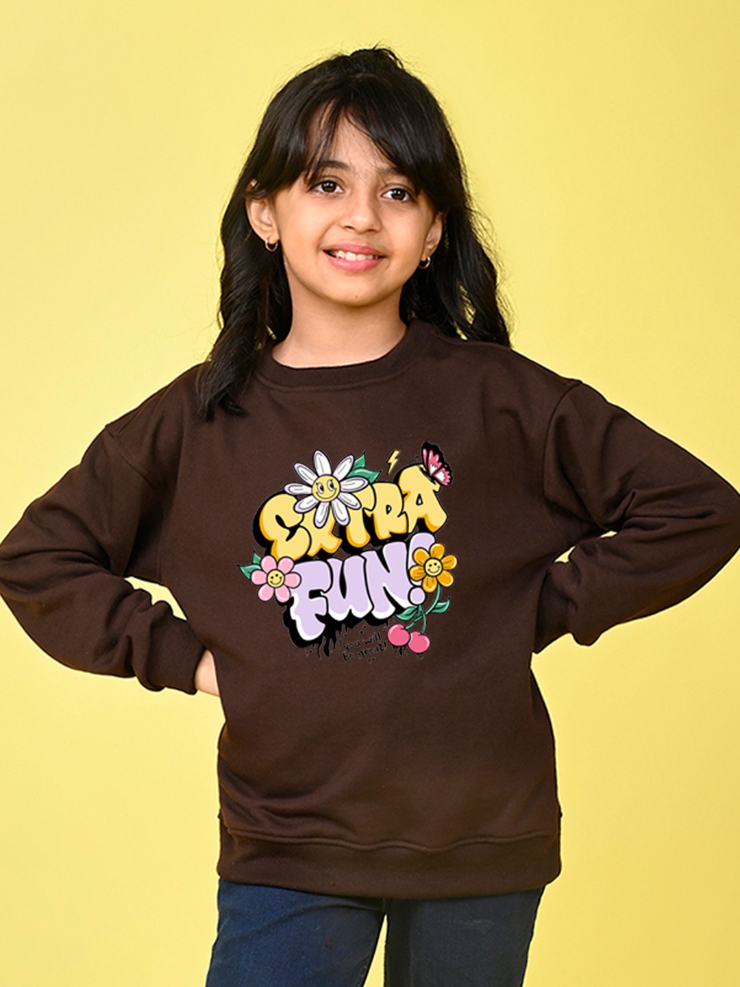 

NUSYL Girls Printed Oversized Sweatshirt, Brown