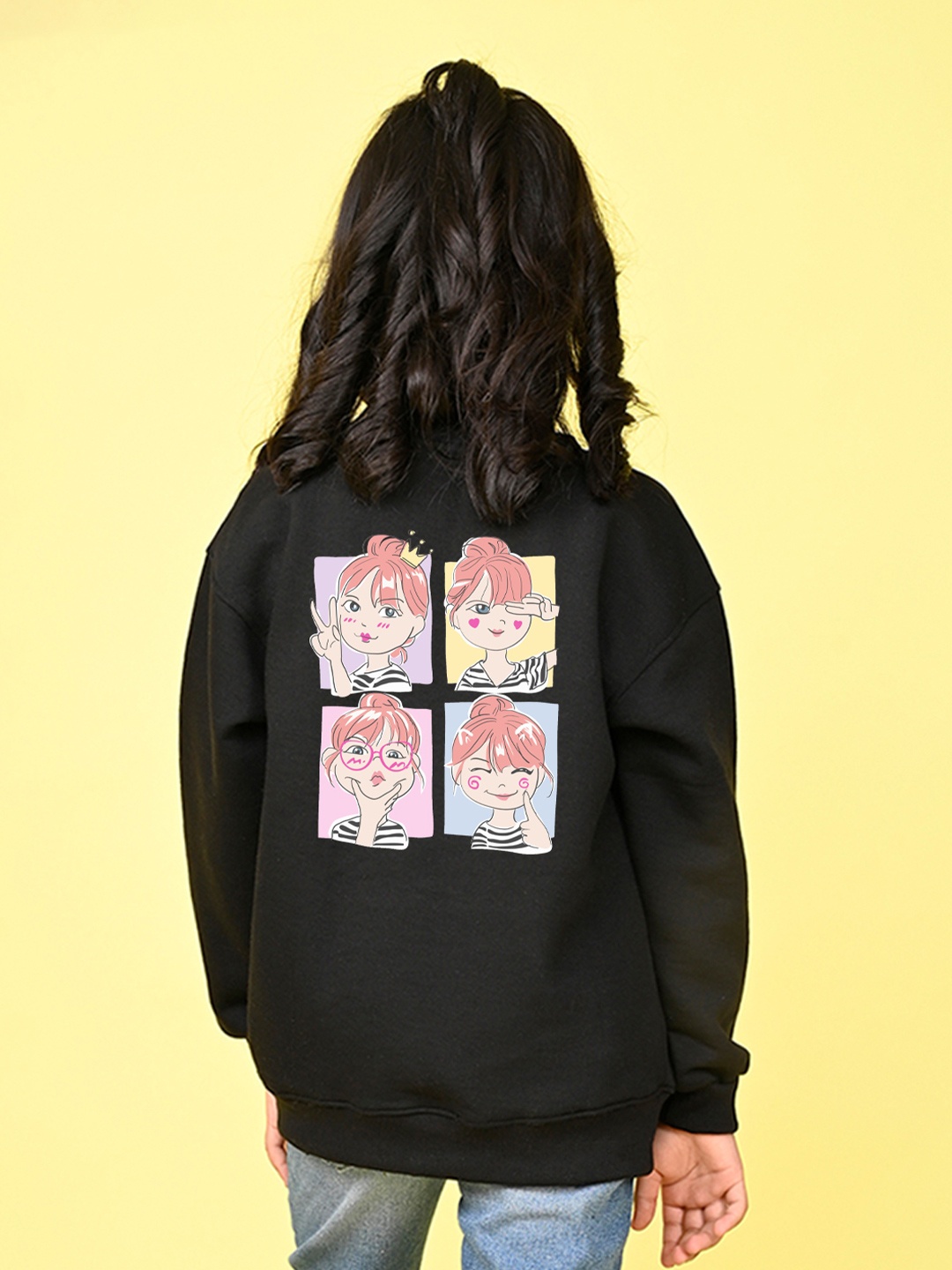 

NUSYL Girls Printed Oversized Sweatshirt, Black