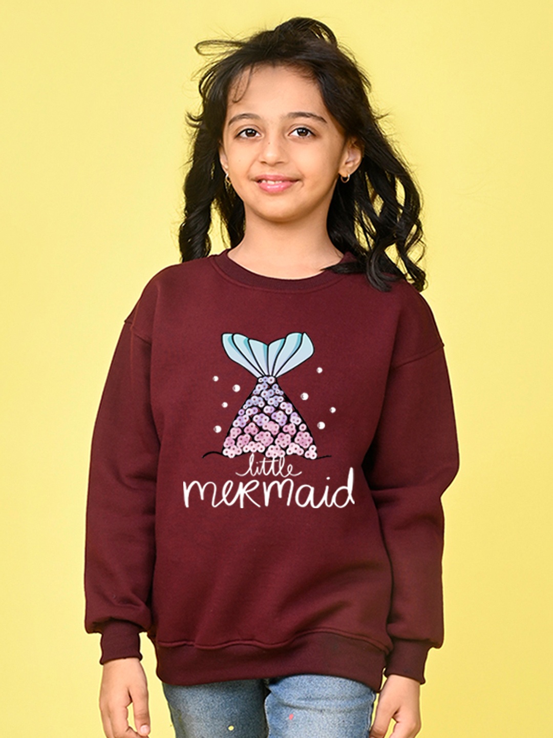

NUSYL Girls Graphic Printed Oversized Sweatshirt, Burgundy