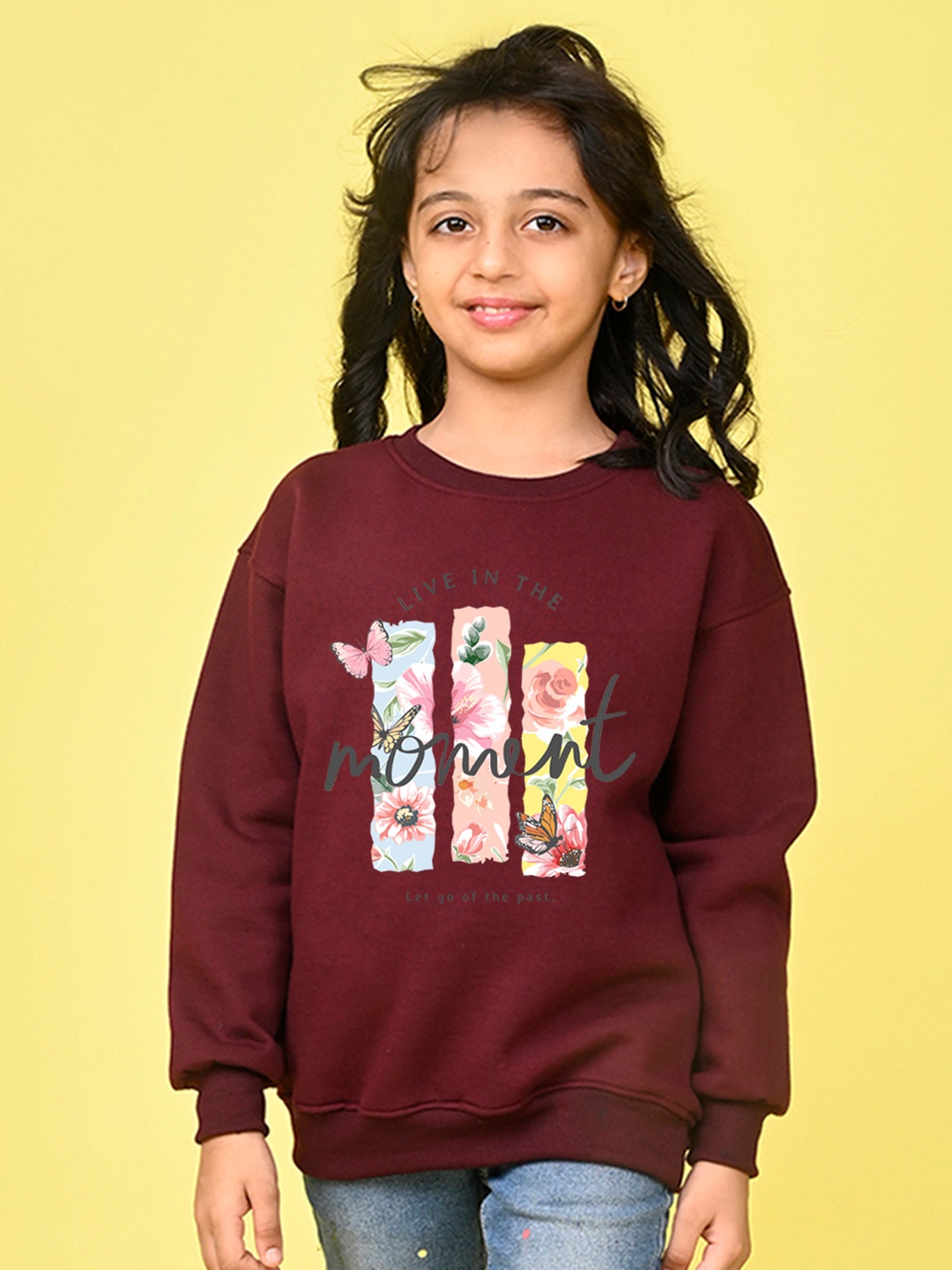 

NUSYL Girls Printed Oversized Sweatshirt, Burgundy