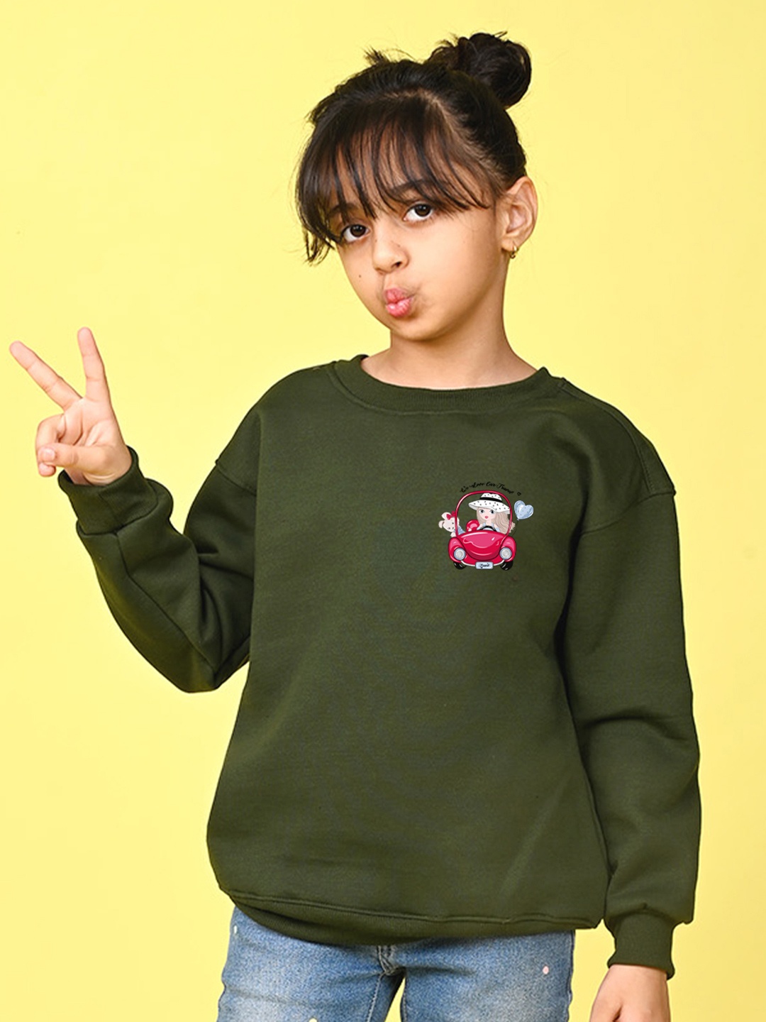 

NUSYL Girls Printed Fleece Oversized Sweatshirt, Green