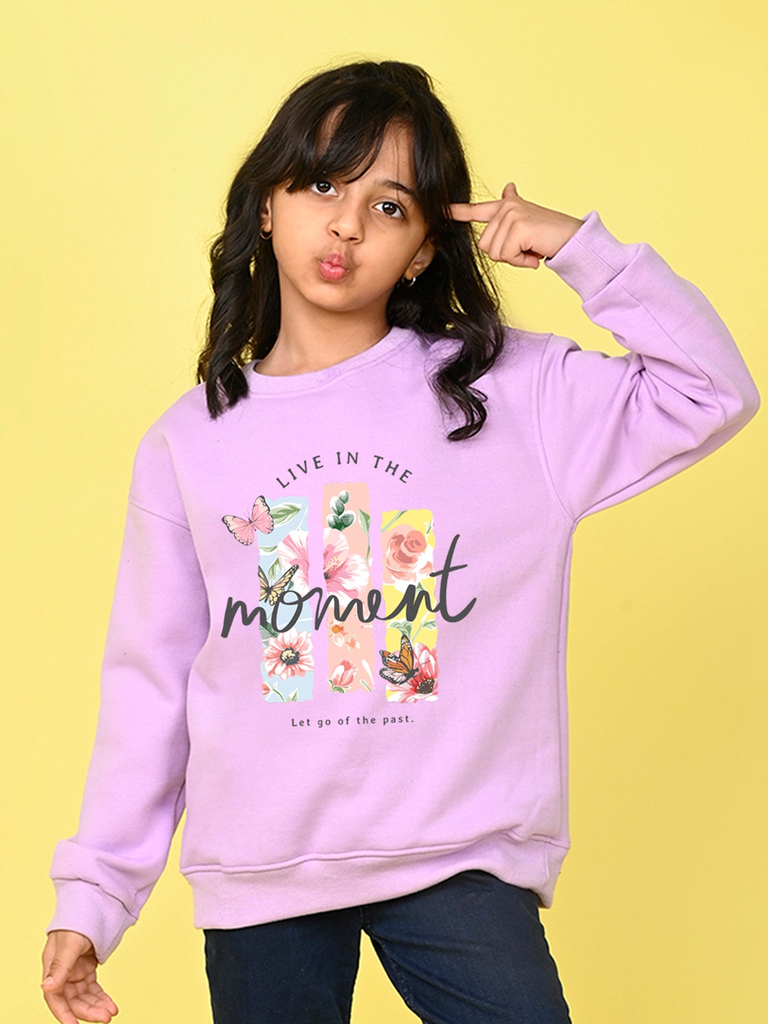 NUSYL Girls Floral Printed Oversized Sweatshirt, Purple