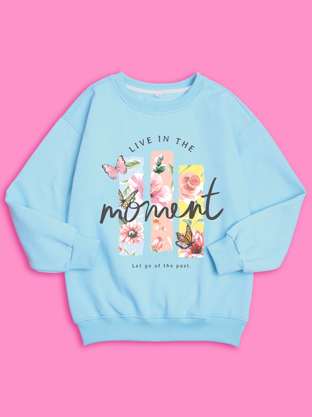 

NUSYL Girls Graphic Printed Oversized Sweatshirt, Blue