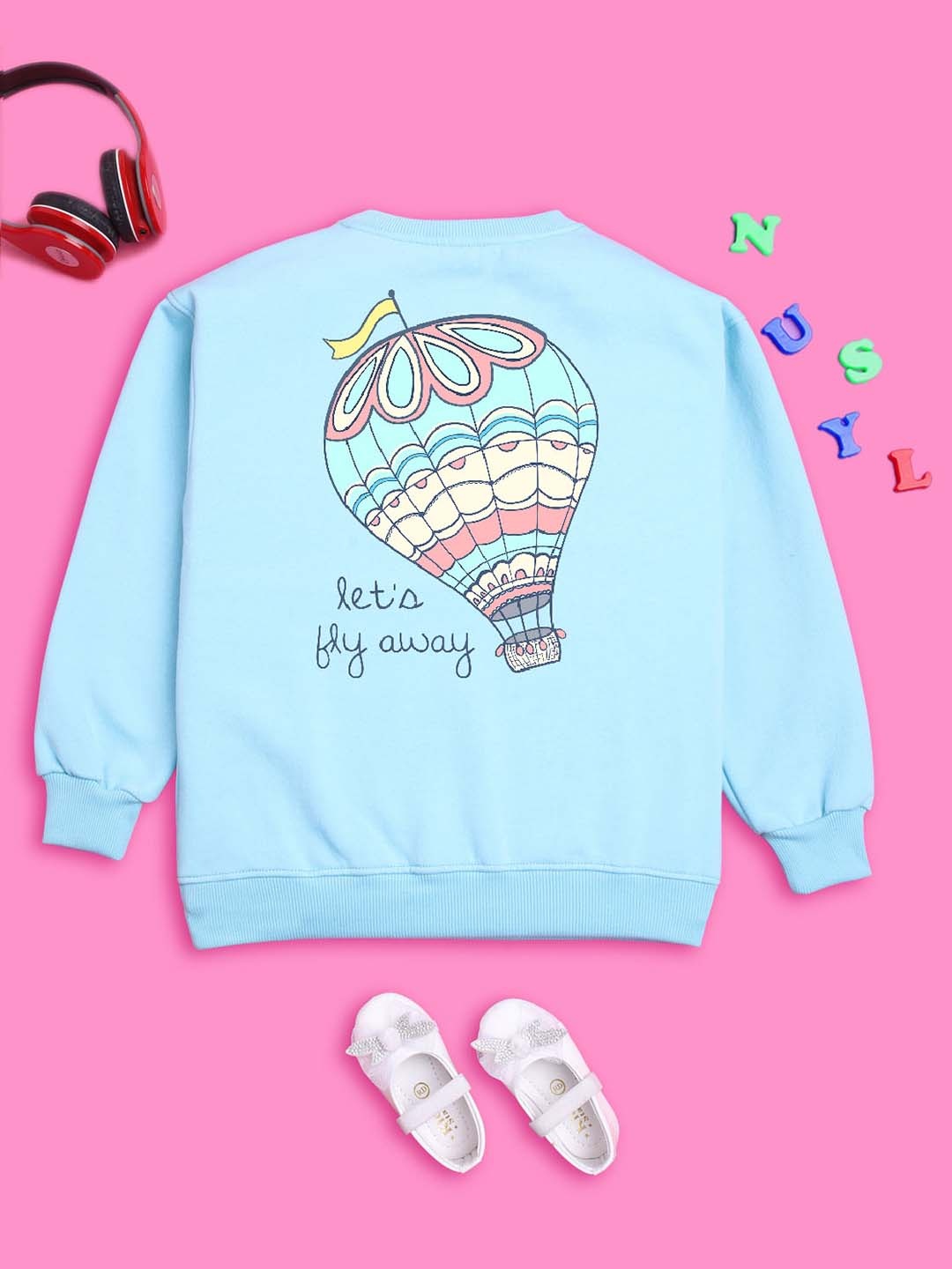 

NUSYL Girls Graphic Printed Oversized Fleece Sweatshirt, Blue