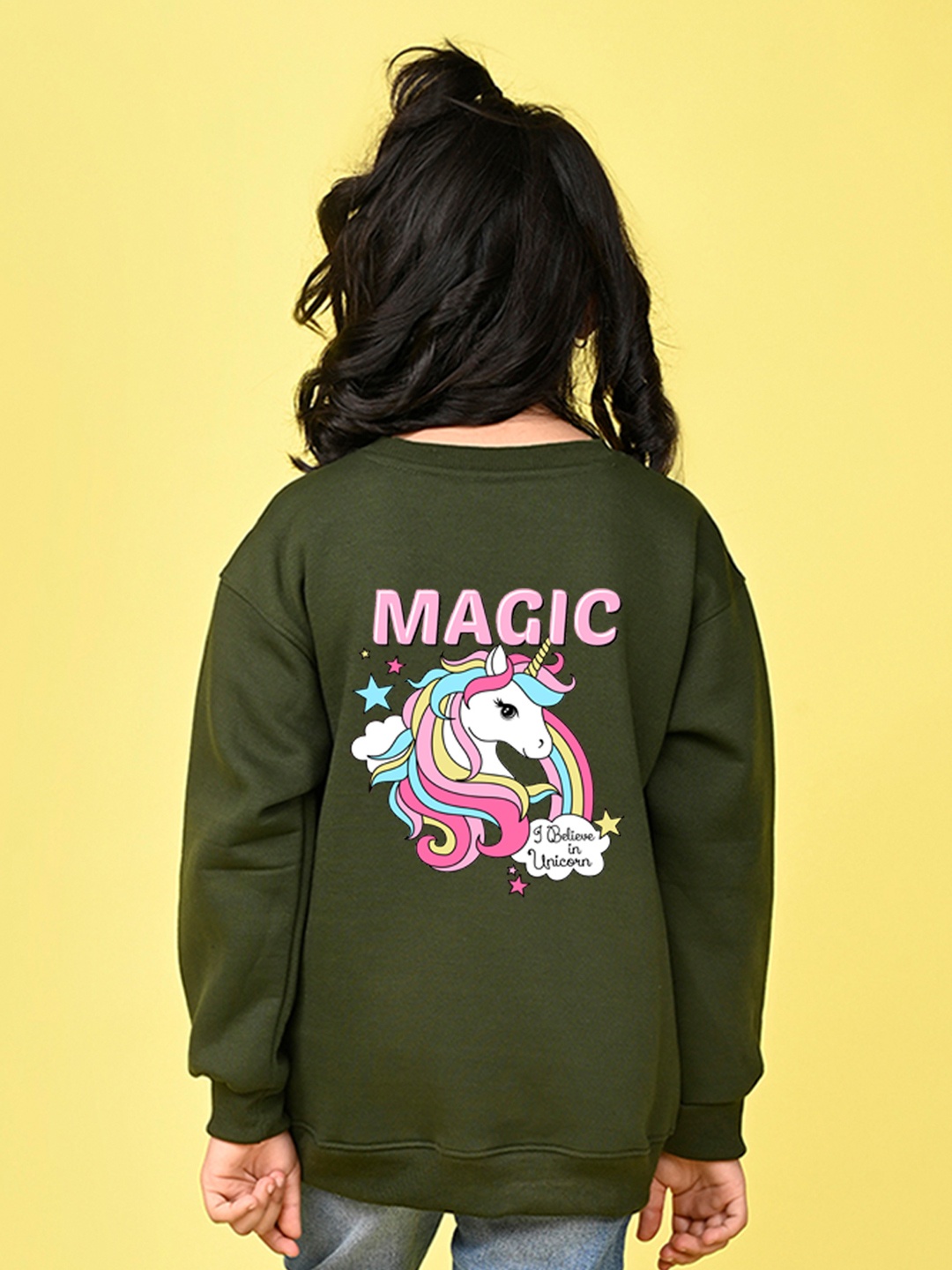 

NUSYL Girls Magic Graphic Printed Oversized Sweatshirt, Green
