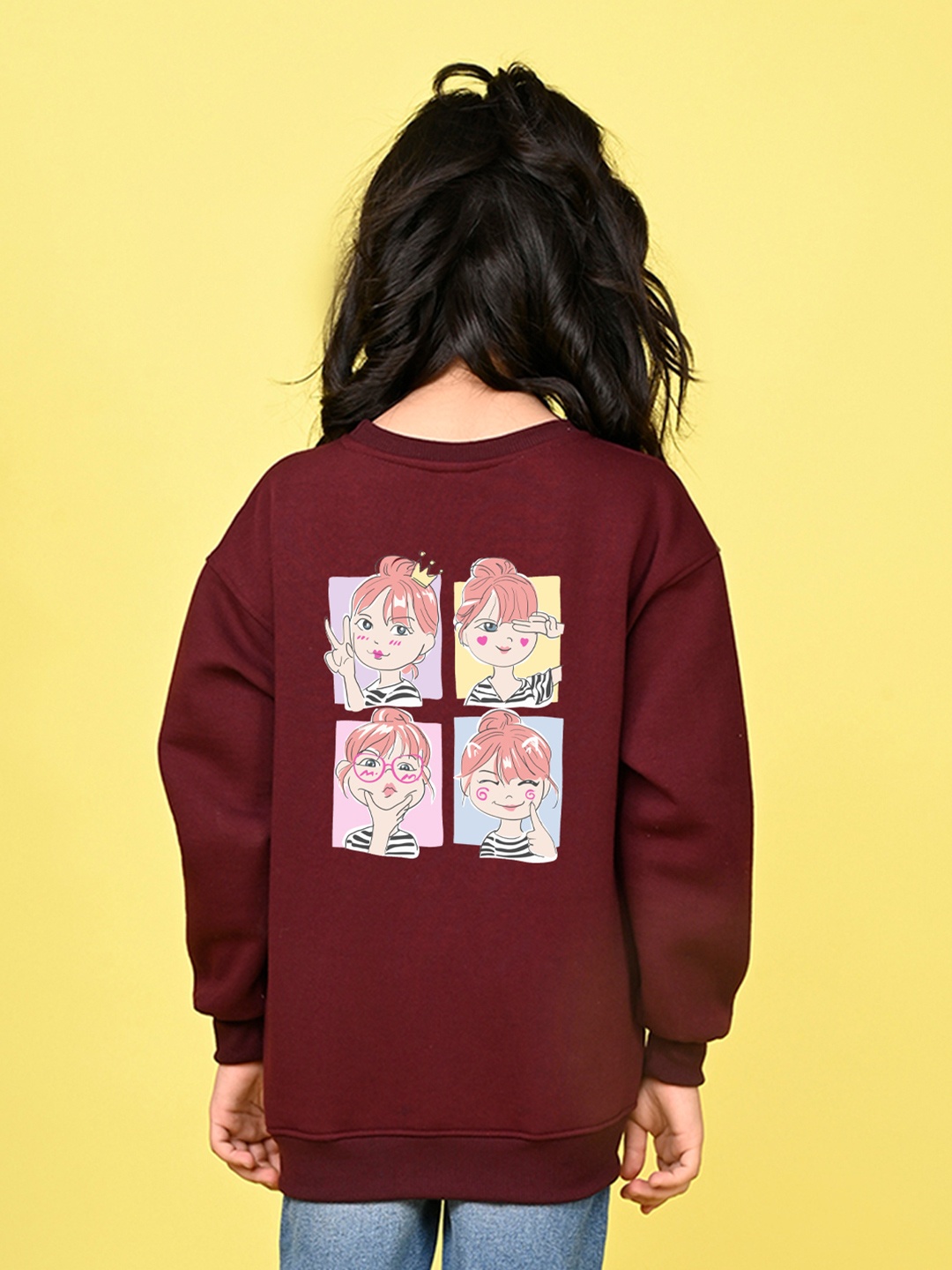 

NUSYL Girls Graphic Printed Round Neck Oversized Sweatshirt, Burgundy