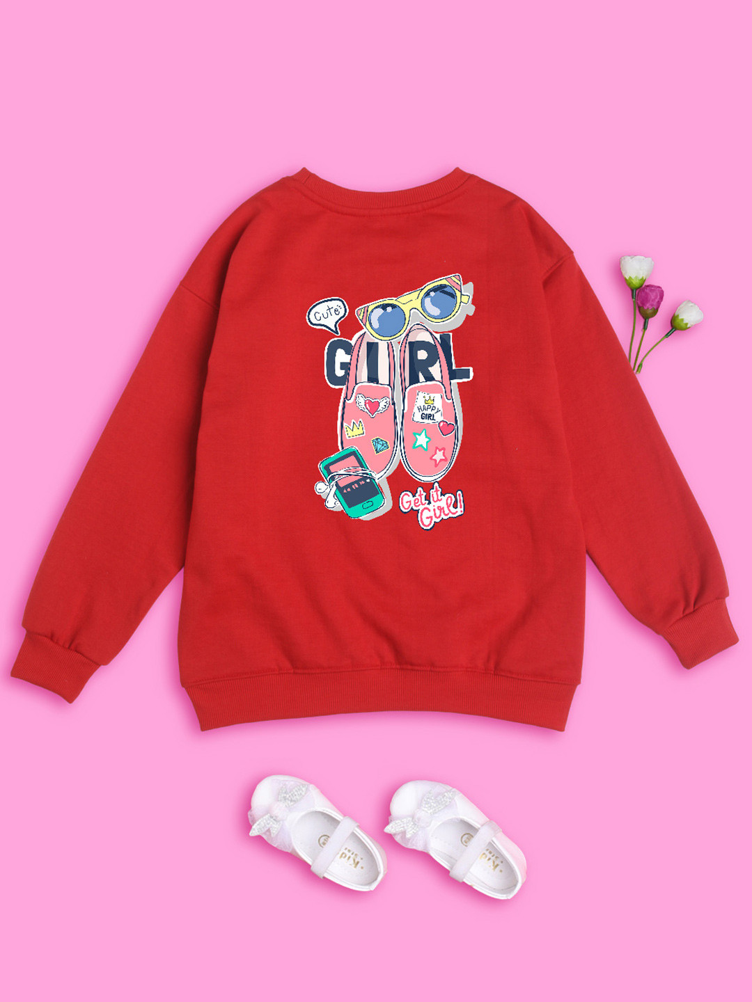 

NUSYL Girls Graphic Printed Pullover Oversized Sweatshirt, Red