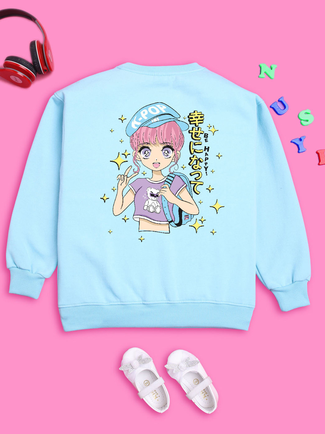 

NUSYL Girls Printed Oversized Sweatshirt, Blue