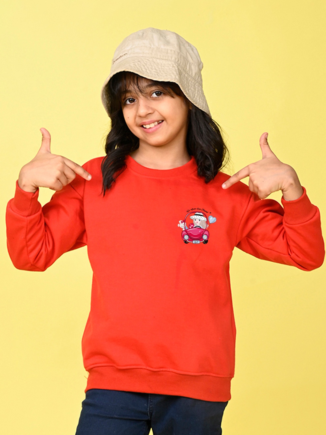 

NUSYL Girls Graphic Printed Oversized Fleece Sweatshirt, Red