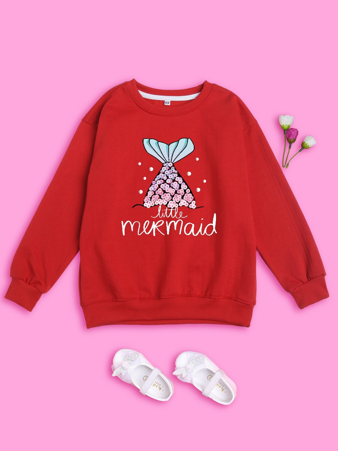

NUSYL Girls Typography Printed Sweatshirt, Red
