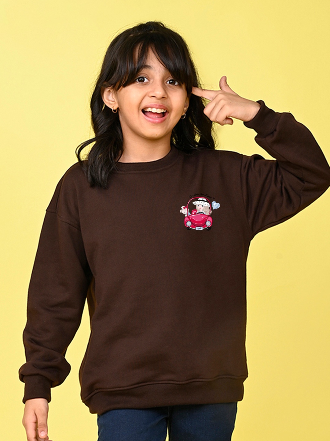 

NUSYL Girls Printed Oversized Fleece Sweatshirt, Brown